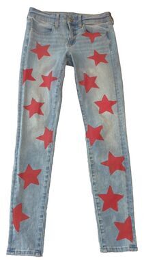 American Eagle Women's Jeans 360 Next Level Stretch Sz 2R Red Stars 27x27 Girls